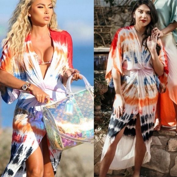 Young Fabulous & Broke The Siren Maxi Dress in Red Rainbow Wash Small - Picture 3 of 14